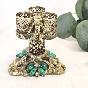 VTG Sam Fink Jeweled Vanity Filigree Ormolu Lipstick Holder SF Hollywood Regency